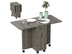 Mesa de cocina plegable, mesa de comedor plegable con 2 tableros plegables, 2 cajones y 1 armario, color gris.