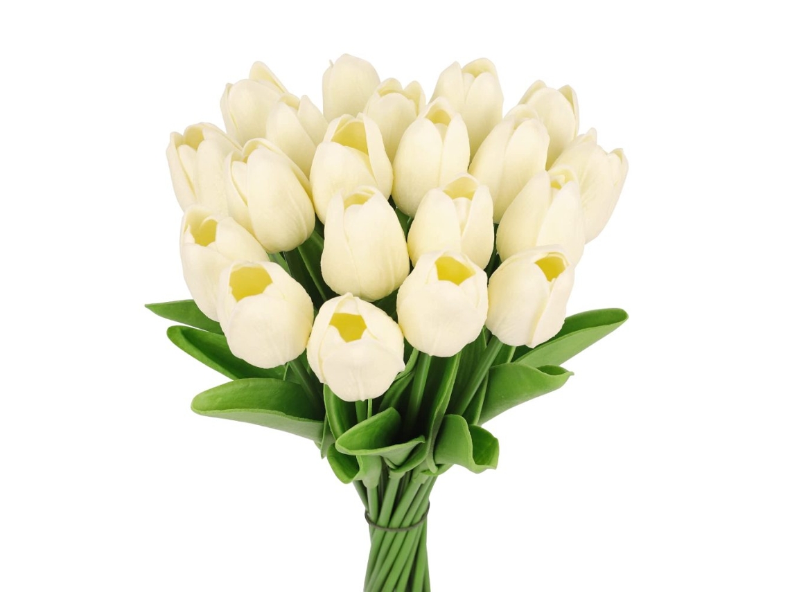 12 mini flores de tulipán blanco simuladas