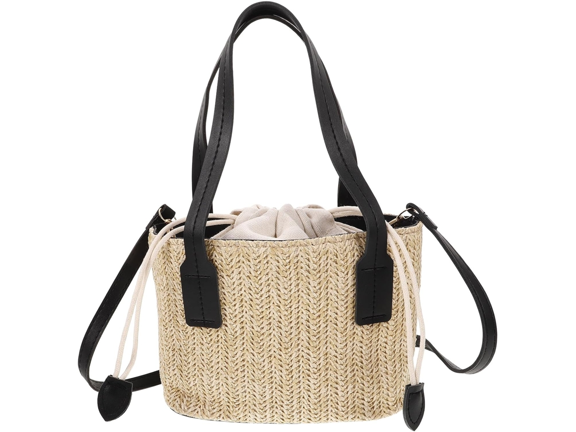 Bolso de hombro para mujer Ciieeo en lona beige tejida a mano, portátil y multifuncional, para