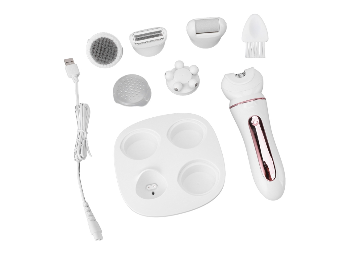 Depilador Elétrico Feminino 5 Em 1 Para Remoção De Cabelo Com Cabeças Intercambiáveis E Uso Húmido/seco