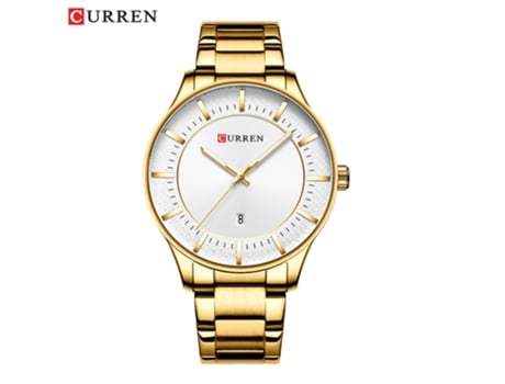 Relojes de Moda para Hombres Reloj de Pulsera de Negocios de Cuarzo Reloj Calendario para Hombres-Concha Dorada Blanca LUUCOZK
