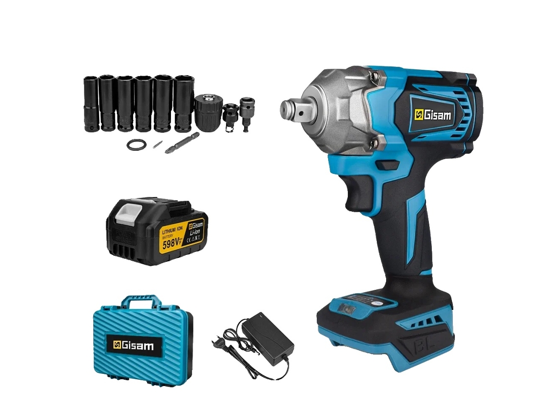 Llave de impacto eléctrica Gisam, par de 1200 nm, motor sin escobillas, 1 batería tipo 2 OEM
