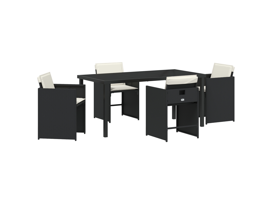 Conjunto 5 De Comedor De Jardín De Vidaxl Con Cojines Negro Poliratan