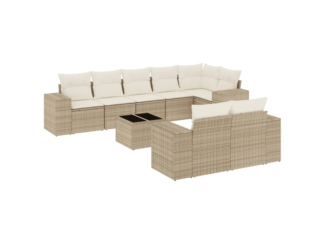 Conjunto de 9 sofás de jardín con cojines de mimbre beige MAISON EXCLUSIVE (90x200 cm)