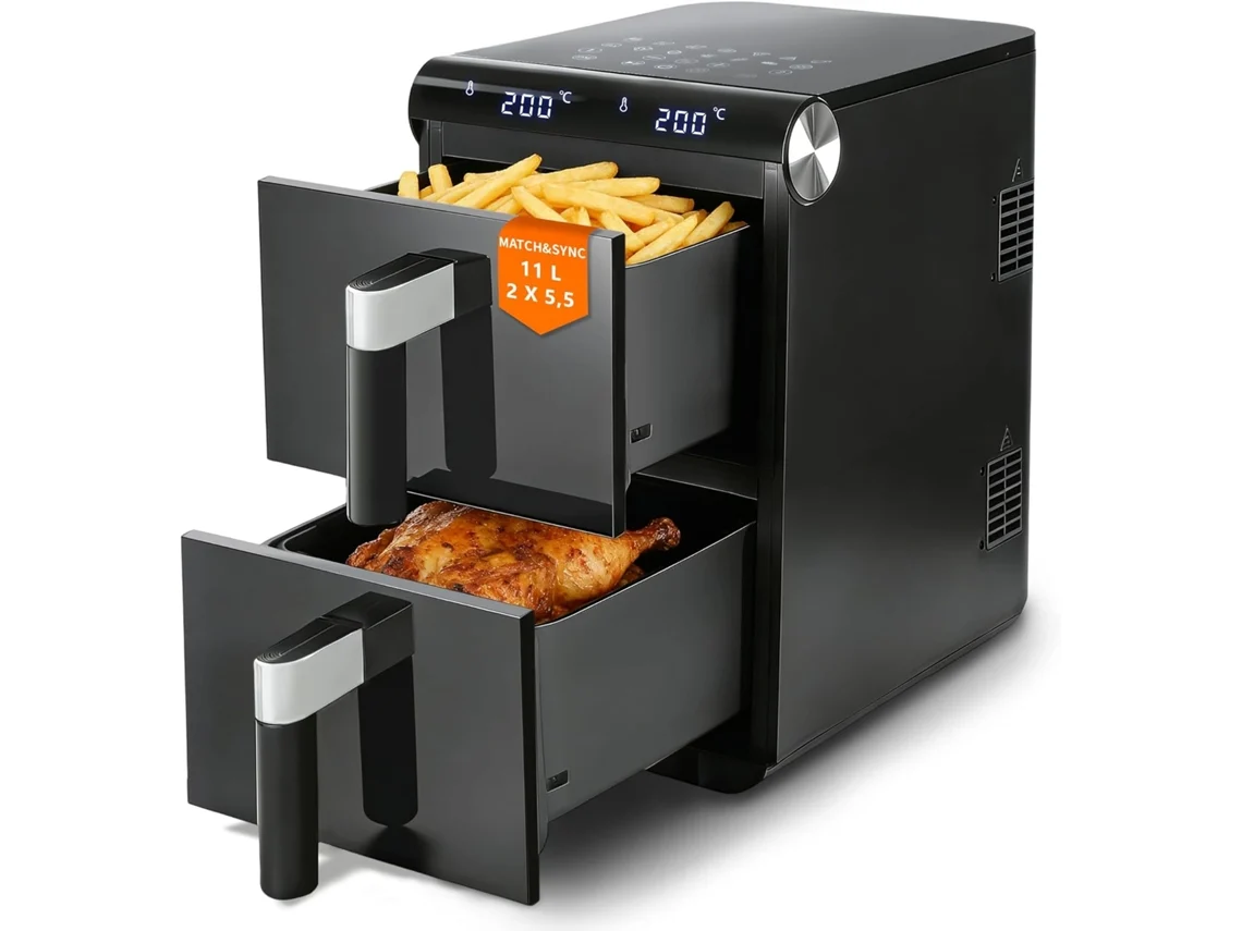 Zmh Freidora De Aire De 2 Compartimentos 11l Freidora De Aire De Doble Zona 13 En 1 Freidora De Aire De 2800w Con Pantalla Táctil Y Temporizador
