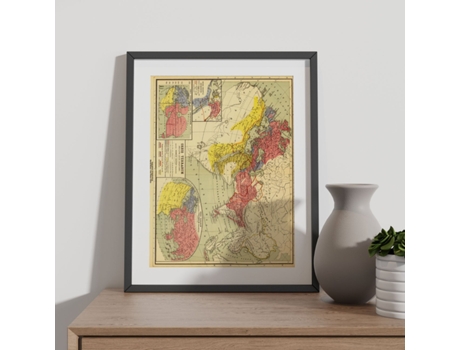 NACNIC Pósters Geográficos En Estilo Vintage. Mapamundi De 1903. Ilustraciones De Antiguos Mapamundis En Tonos Sepia. Tamaño A3, Con Marco Blanco.