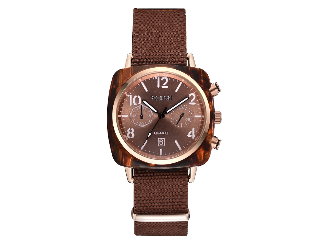 Reloj De Pulsera De Negocios Para Hombre Con Correa De Lona Moderna, Tres Zonas Horarias, Cuarzo, Marrón.