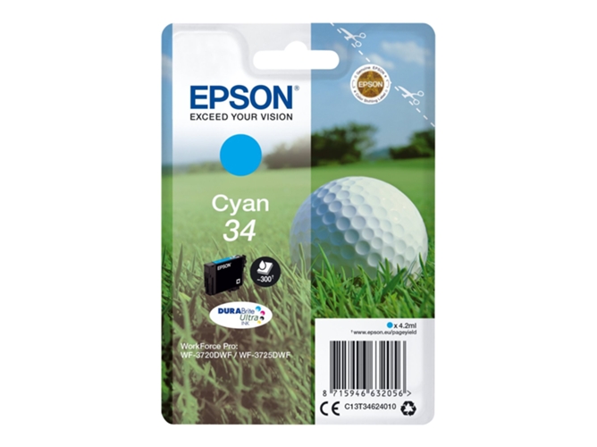 Cartucho de tinta original EPSON 34, Bola de golf 4,2 ml , Cian, C13T34624020, T3462