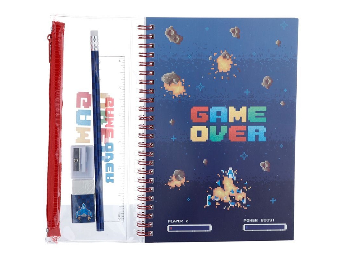 Libreta con Anillas y Estuche con 6 Artículos de Papelería - Game Over PUCKATOR