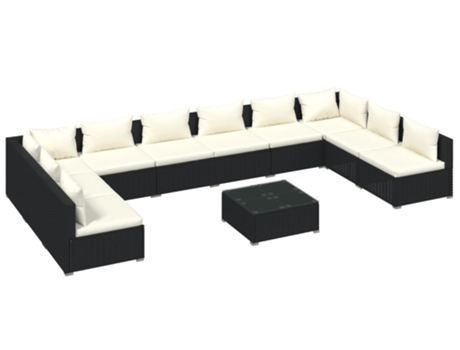 Conjunto 11 muebles de jardín VIDAXL y cojines ratán sintético negro