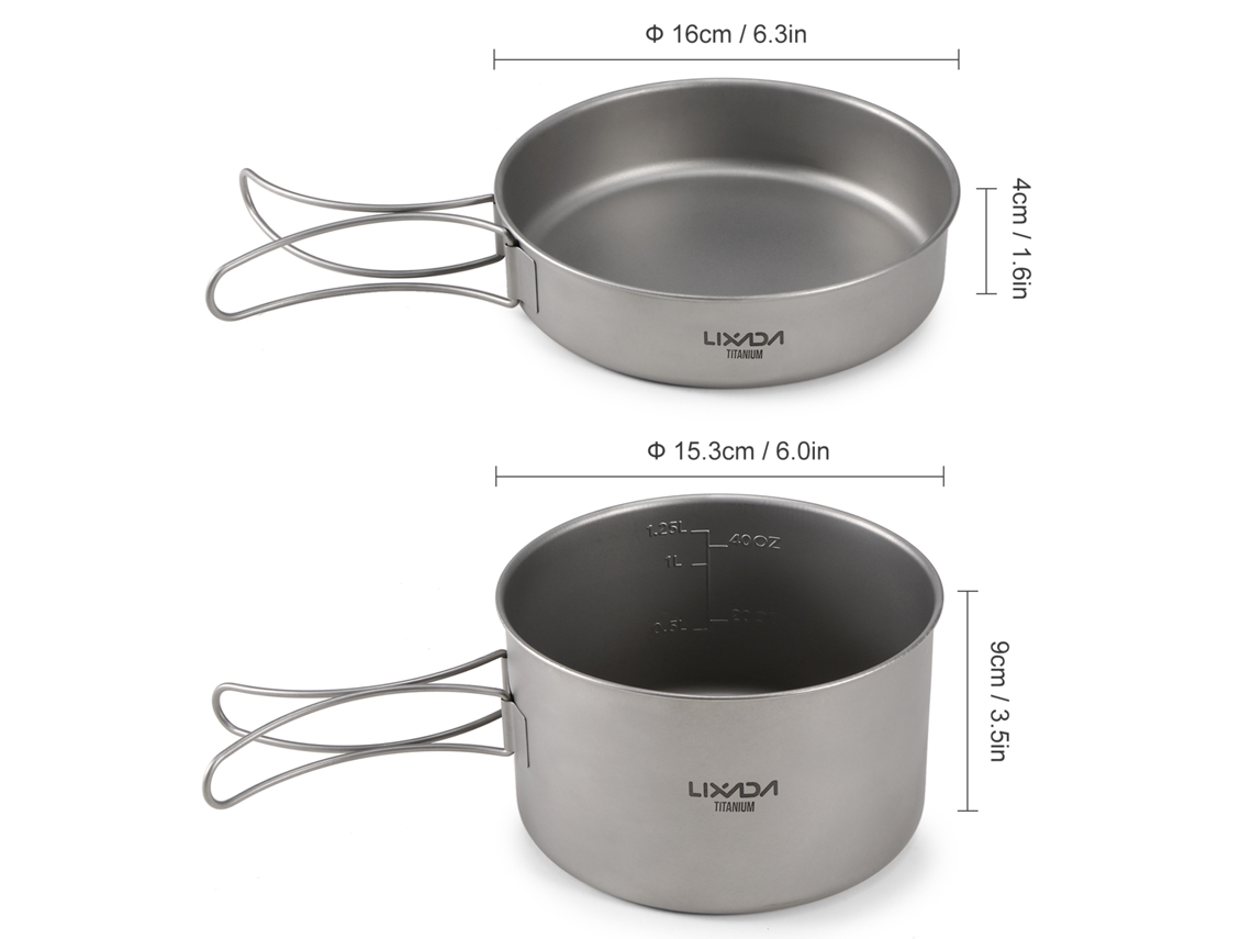 Juego De Utensilios De Cocina De Titanio Para Camping Con 2 Piezas, Asas Plegables Y Bolsa De Transporte Para Camping Y Uso Al Aire Libre.