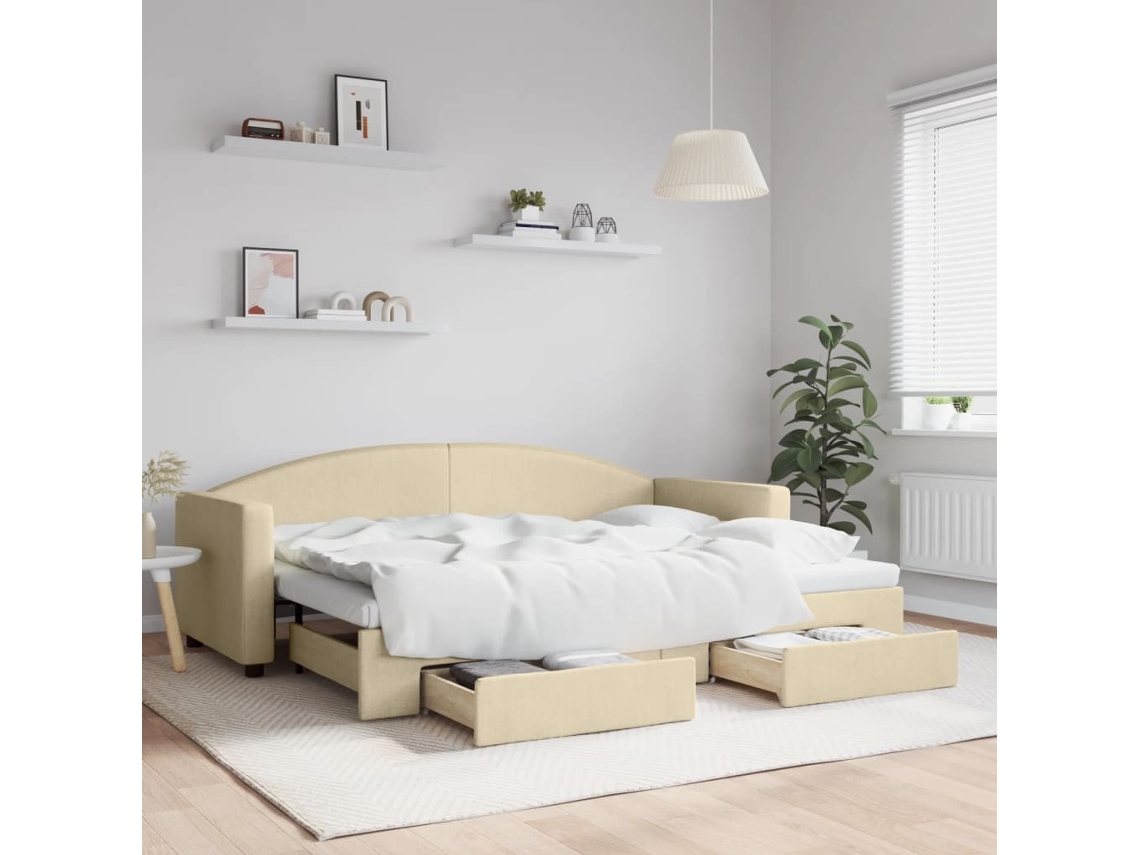 Sofá Cama Nido Con Cajones Tela Color Crema 80x200 Cm