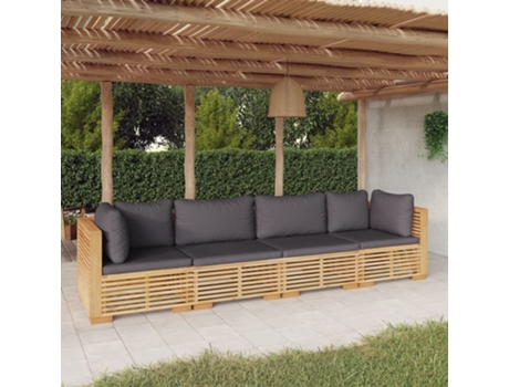Conjunto 4 muebles de jardín VIDAXL y cojines madera maciza teca
