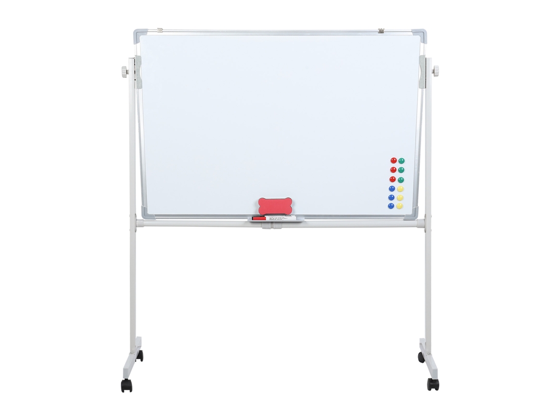 Pizarra blanca Flasidu, altura regulable, con ruedas, doble cara, 60 cm x 90 cm x 160 cm, altura ajustable: 155 cm - 200 cm, blanca