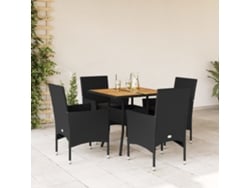 Juego de comedor de jardín de 5 piezas con cojines, mimbre de acacia negro, Dkd Home Decor