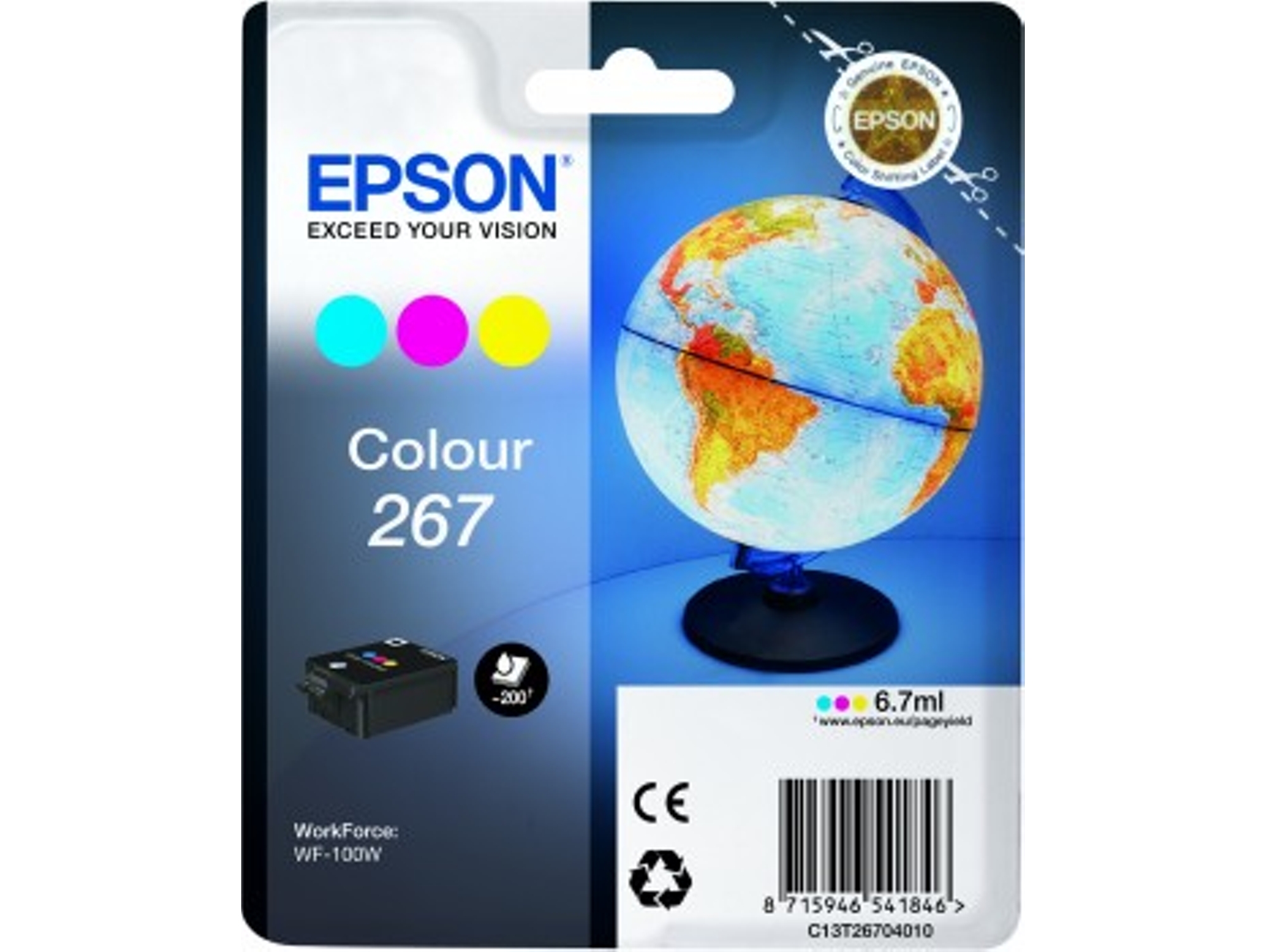Cartucho de tinta original EPSON, 267, Globe 6,7 ml, Color, C13T26704010, T2670