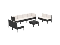 Maison Exclusive - Set Muebles De Jardín 9 Pzas Y Cojines Ratán Sintético Negro