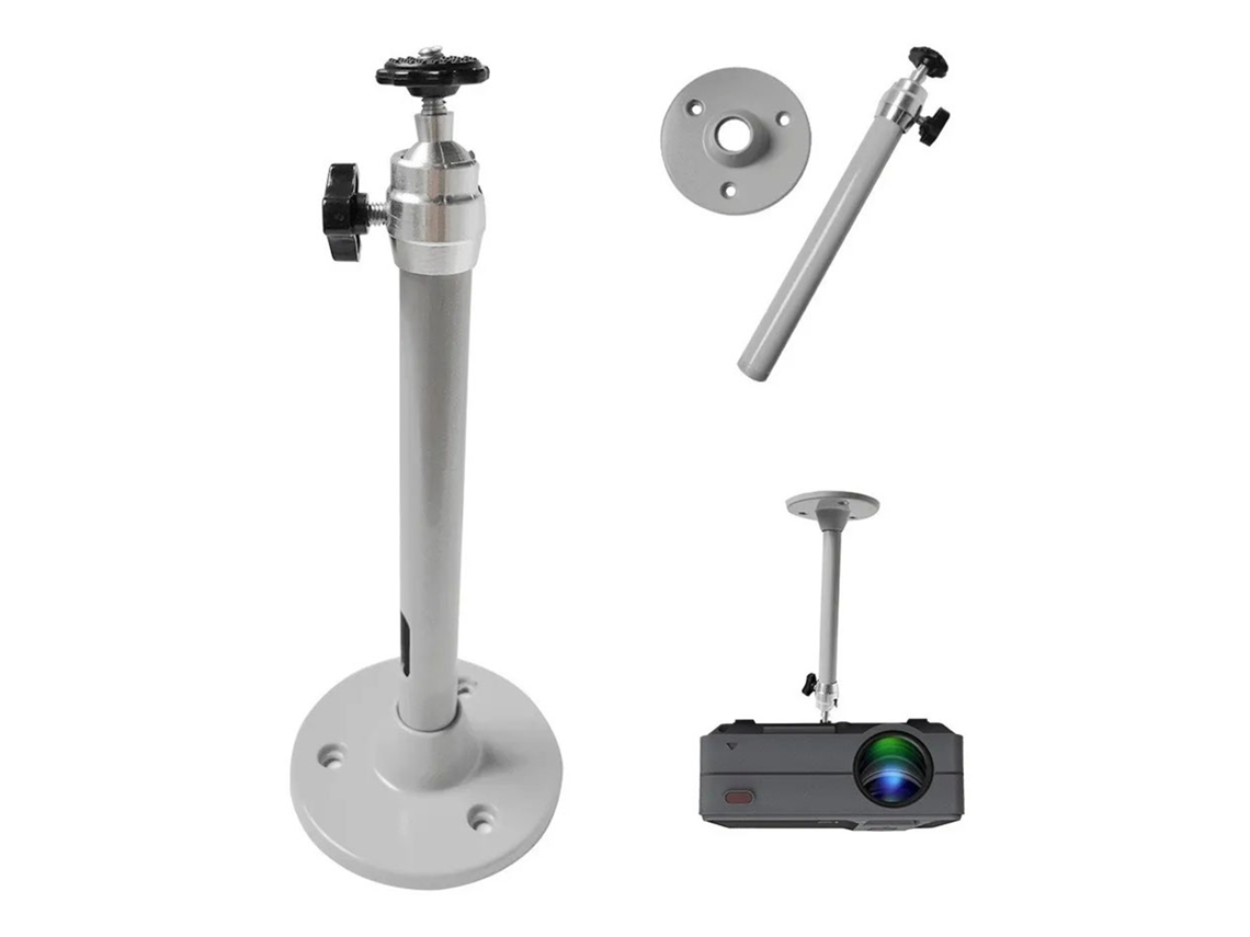 Suporte De Projetor De Teto Universal Ajustável 18mm Para Microprojetor Prata Com Base Larga E Instalação Fácil