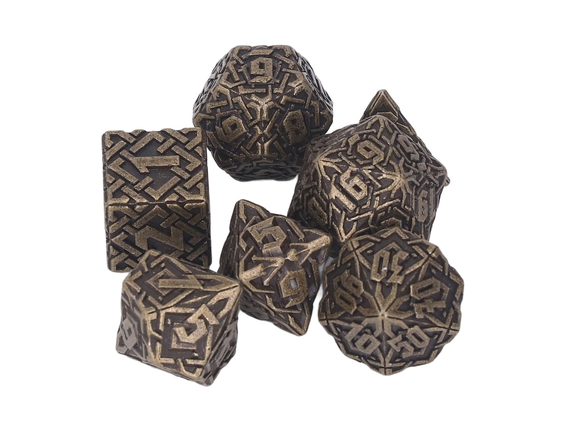 Bj-7 Peças De Dados Metálicos Poliédricos Gravados Com Padrão De Labirinto Equilibrados Para Jogos De Rpg Estilo 2