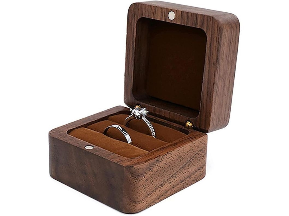 2026-caja De Anillo De Madera Nogal Negro Personalizable Para Boda Compromiso Con 1 Ranura Diseño Elegante