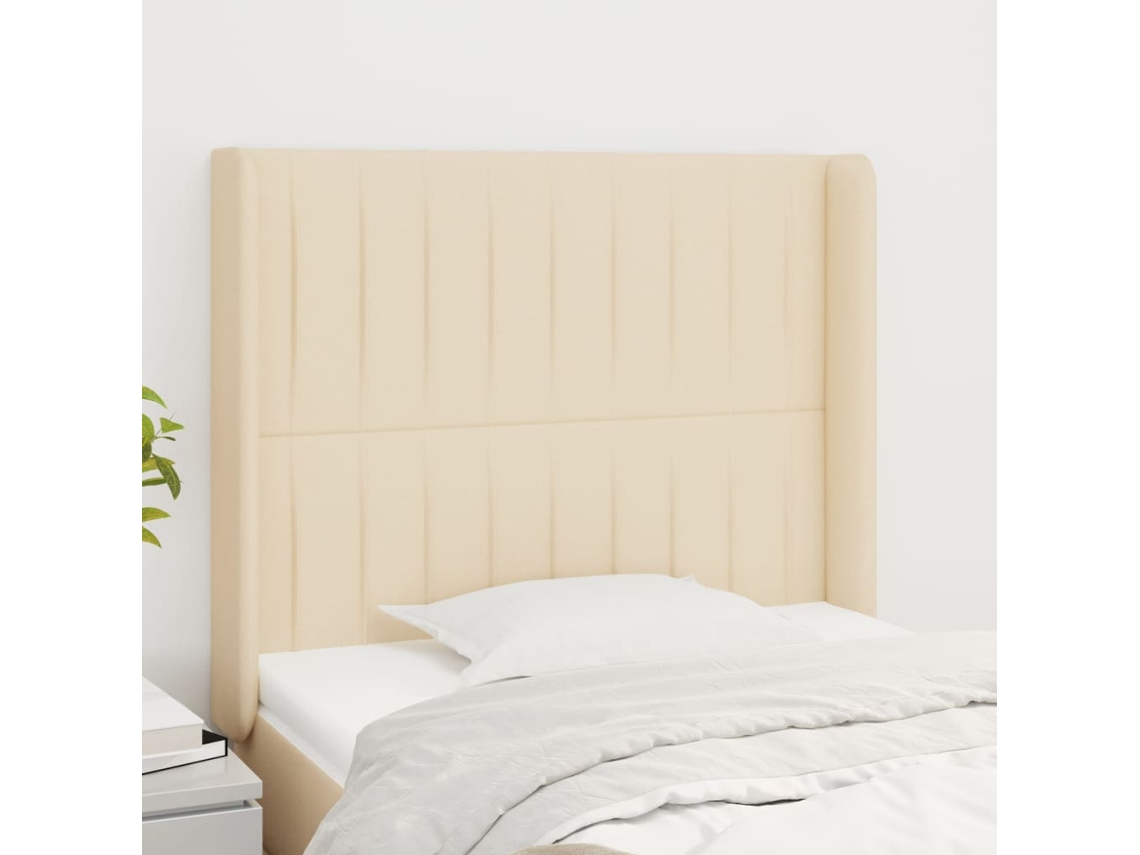 Cabecero Con Orejas De Tela Color Crema 83x16x118/128 Cm