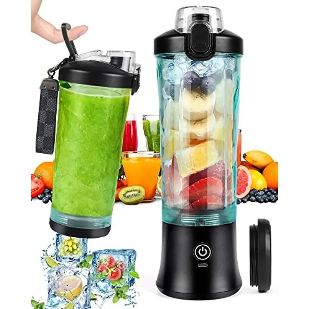 Licuadora portátil de 600 ml, minilicuadora recargable Mdug (negra)