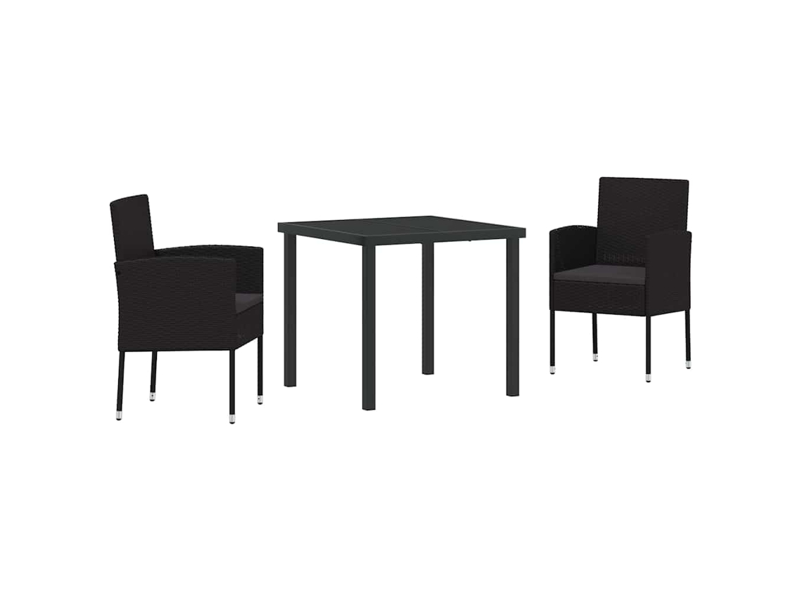 Conjunto De Comedor De Jardín 3 Uds | Mueble De Jardín Negro Ratán Sintético