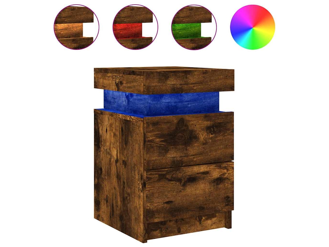 Maison Exclusive - Mesita De Noche Con Luces Led Roble Ahumado 35x39x55 Cm