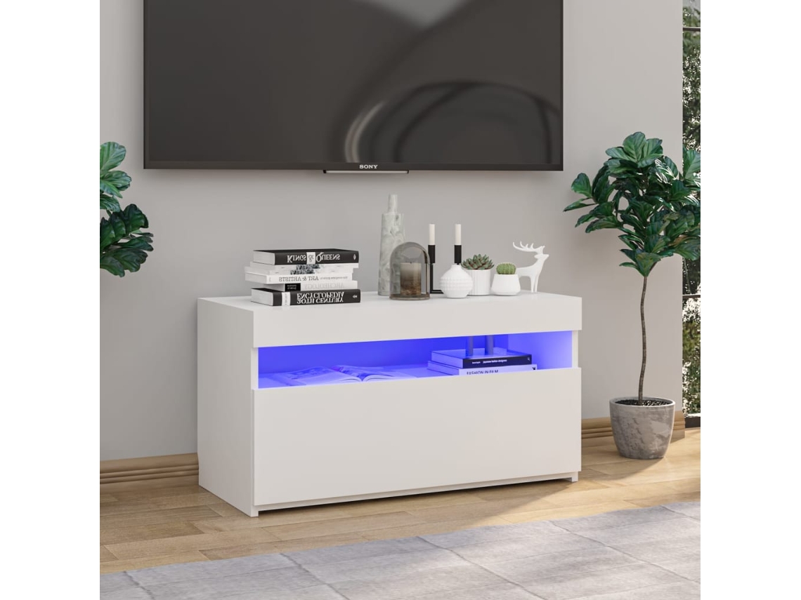 Mueble De Tv | Mueble De Salón | Cabinet De Tv Con Luces Led Blanco Brillante 75x35x40 Cm Wsd691524