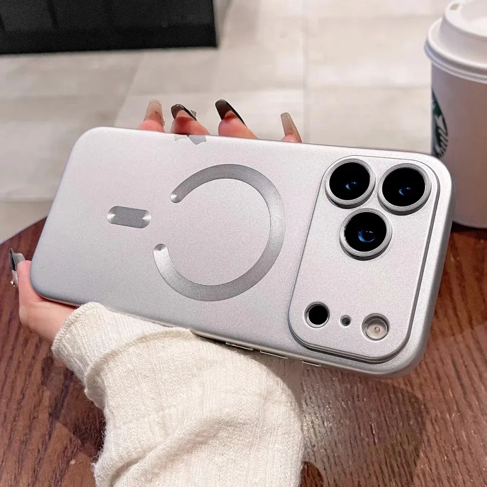 (iphone 17 Pro Max Plateado) Lujosa Funda Metálica Magnética Para Iphone Con Soporte Para Carga Inalámbrica.
