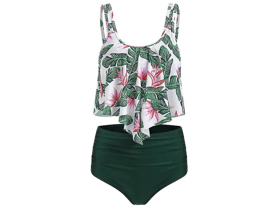 2026-traje De Baño Tankini Para Mujer Con Volantes Y Cintura Alta Bikini De Playa Polyester Relleno