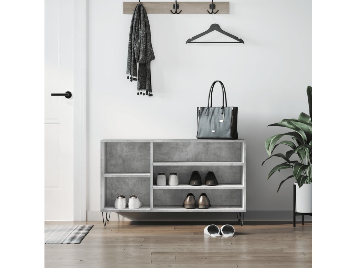 Mueble Zapatero | Armario Zapatero Madera Contrachapada Gris Hormigón 102x36x60 Cm