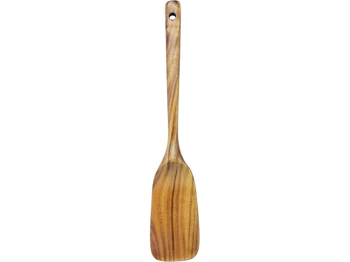 Espátula De Madera De Teca Natural Con Mango Largo - Hecha A Mano Para Sartenes Antiadherentes