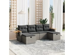 Conjunto de sofá de jardín de 6 piezas con cojines de mimbre gris, Dkd Home Decor