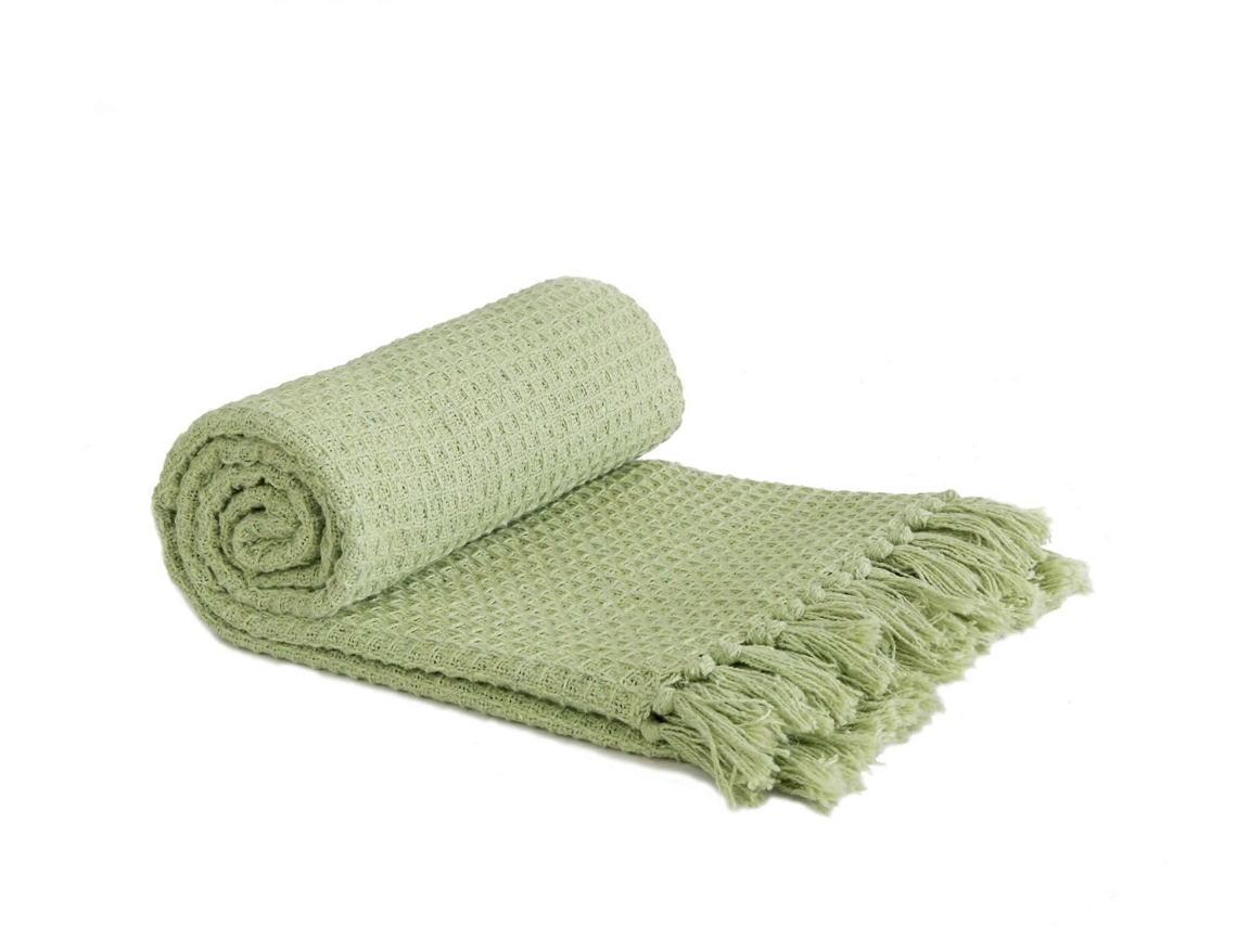 Rebe-manta De Sillón Sofá De Algodón Reciclado Textura Waffle Verde Pistacho 130*170cm