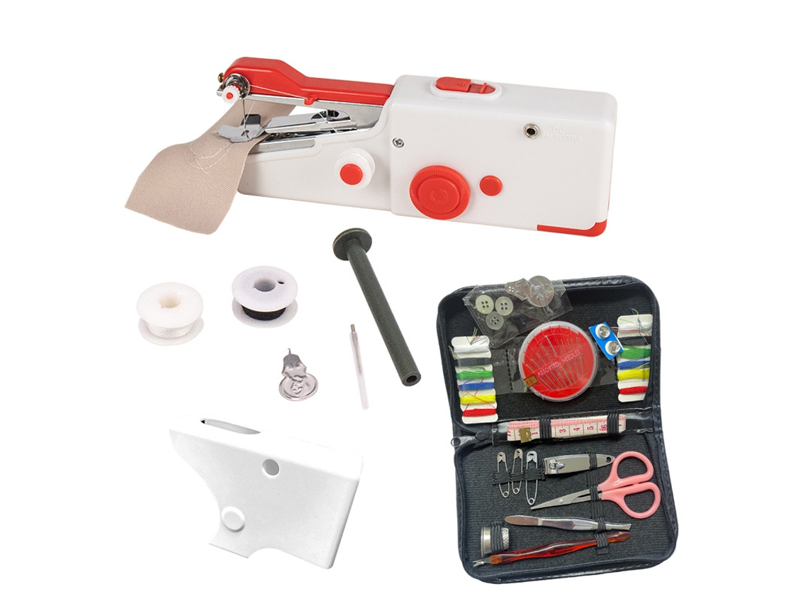 Máquina de coser portátil, herramientas de costura manual con aguja e hilo, ideal para viajes, hogar y principiantes, color rojo Cuich