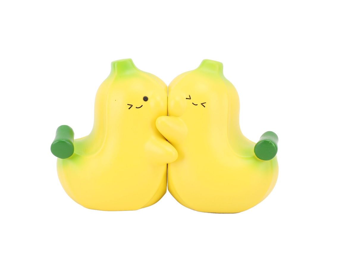Sujetalibros con forma de plátano abrazando, 2 piezas, resina, diseño de dibujos animados, para escritorio/estación de trabajo.