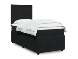 Cama Box Spring Con Colchón Cuero Sintético Negro 90x190 Cm