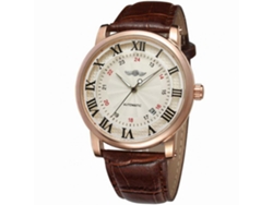 Reloj Hombre Casual Dial Redondo Correa Pu Movimiento Mecánico Impermeable Oro Rosa
