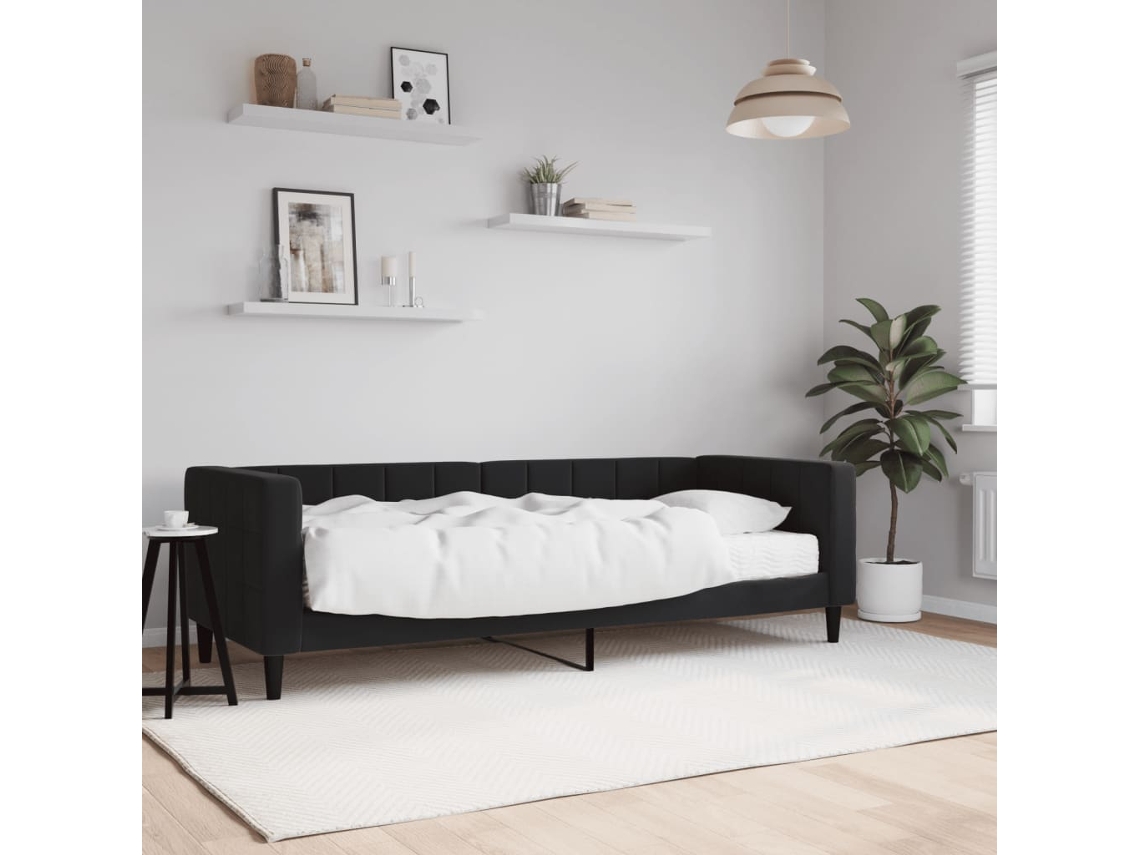 Sofá Cama Con Colchón Terciopelo Negro 80x200 Cm