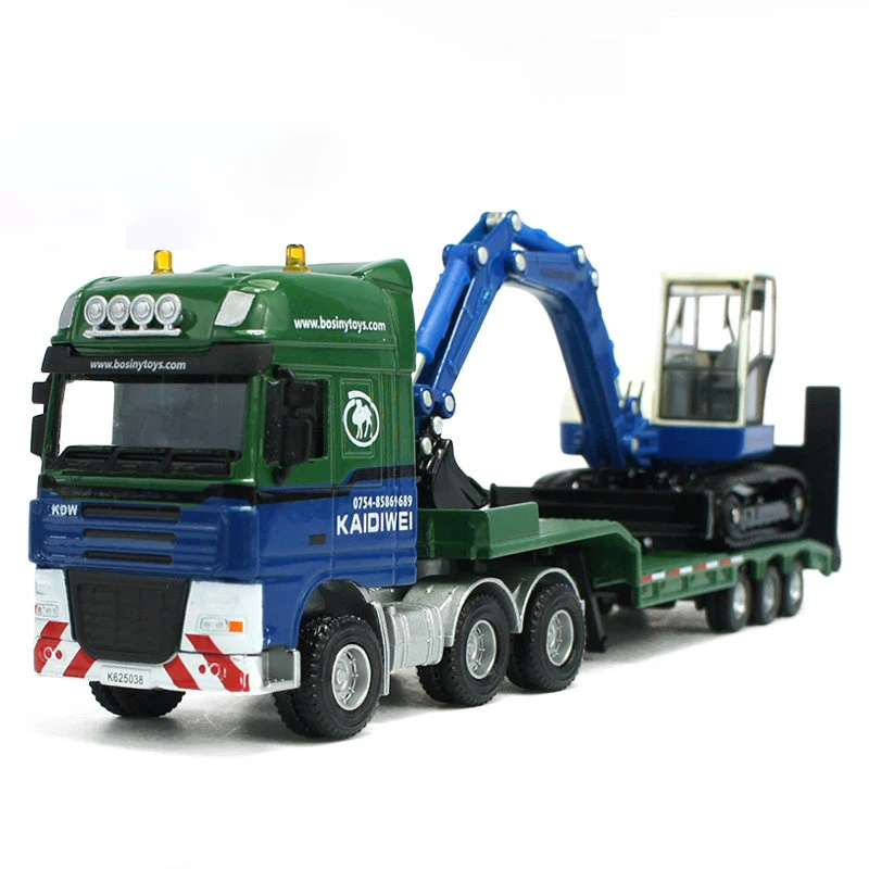 (excavadora) Modelo De Aleación A Escala 1:50 De Camión Con Remolque, Excavadora, Carretilla Elevadora Y Coche De Juguete.