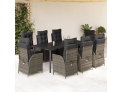 Conjunto de comedor de jardín DKD Home Decor de 9 piezas con cojines, ratán gris