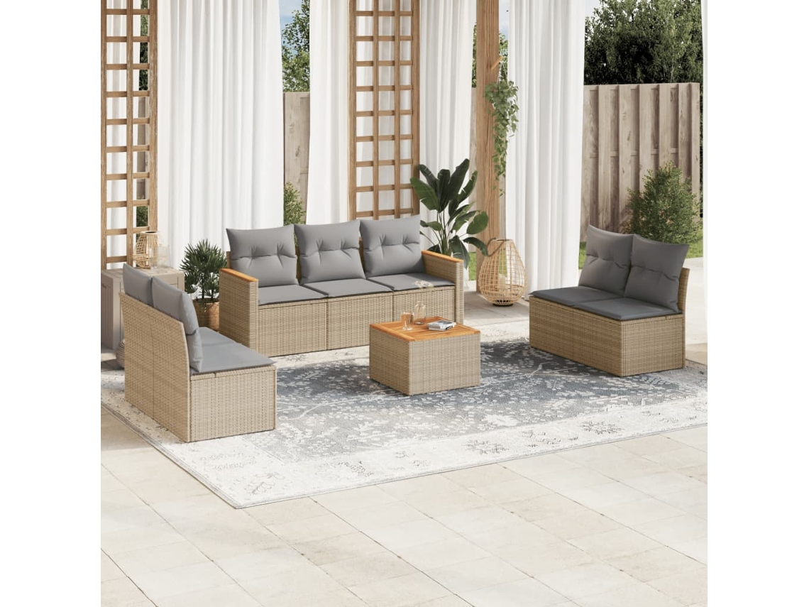 Conjunto de sofá de jardín con cojines DKD Home Decor, mimbre beige mixto