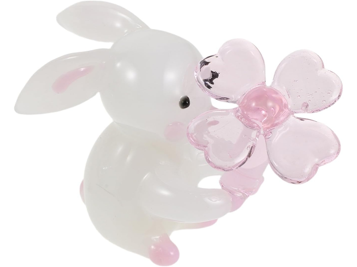 Conejo de cristal en miniatura 63x21x43 Figura decorativa sosteniendo flores 32 Decoración de primavera Colección de animales GOKOCO