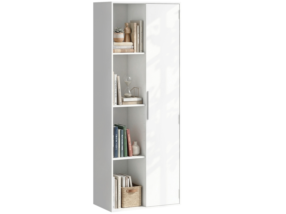 Estantería de 4 niveles con estantes ajustables, armario con puertas, para salón/oficina, color blanco.