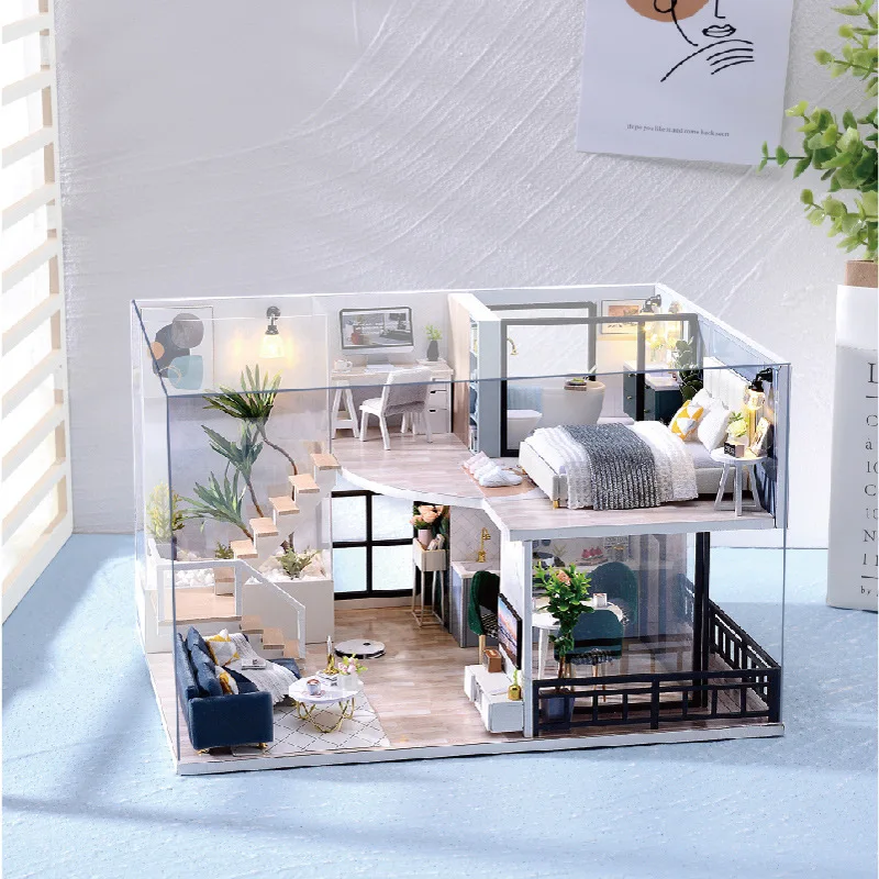 Kit De Construcción De Casa De Muñecas De Madera 3d, Incluye Muebles Y Modelo De Casa En Miniatura.