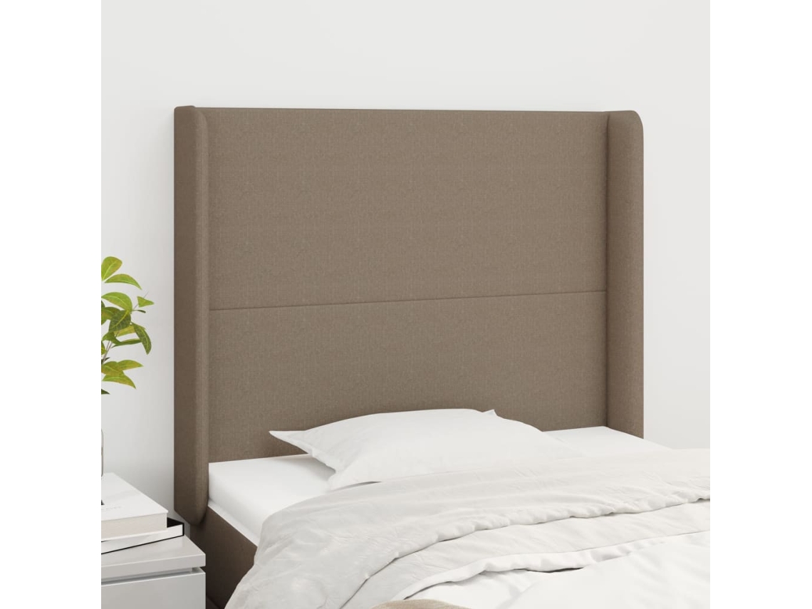 Cabecero De Cama | Panel De Cabecero Con Orejas De Tela Gris Taupe 93x16x118/128 Cm