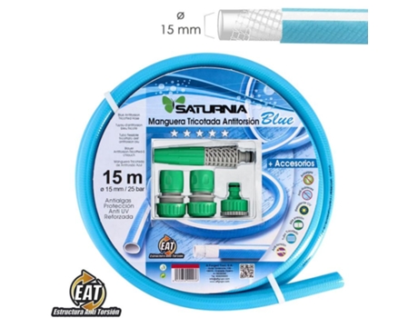 Manguera tricotada no torsion blue ø 15 mm. rollo 15 metros. con accesorios, manguera anti torsion, manguera sin dobleces,