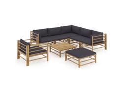 Conjunto 8 Peças Lounge Jardim Em Bambu C/ Almofadões Cinza Escuro Dkd Home Decor