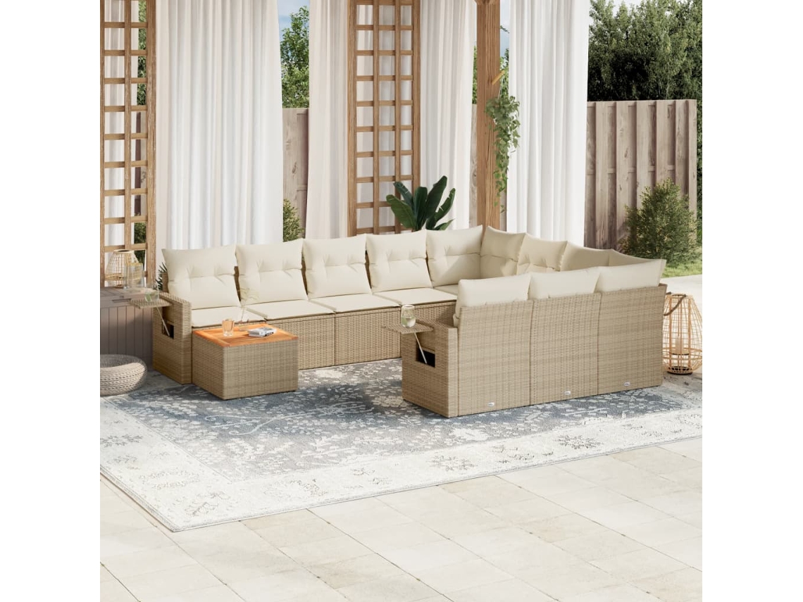 Conjunto de sofá de jardín de 11 piezas con cojines de mimbre beige DKD Home Decor